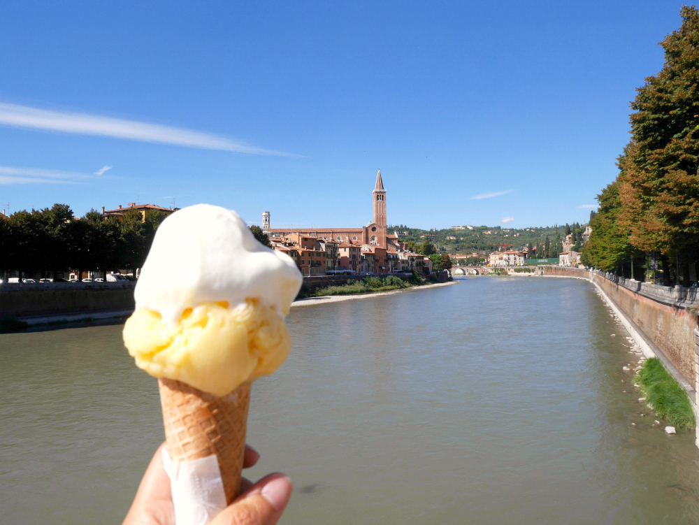 Solo time with an ice cream strolling around Verona, Italy, Laugh Trave Eat 